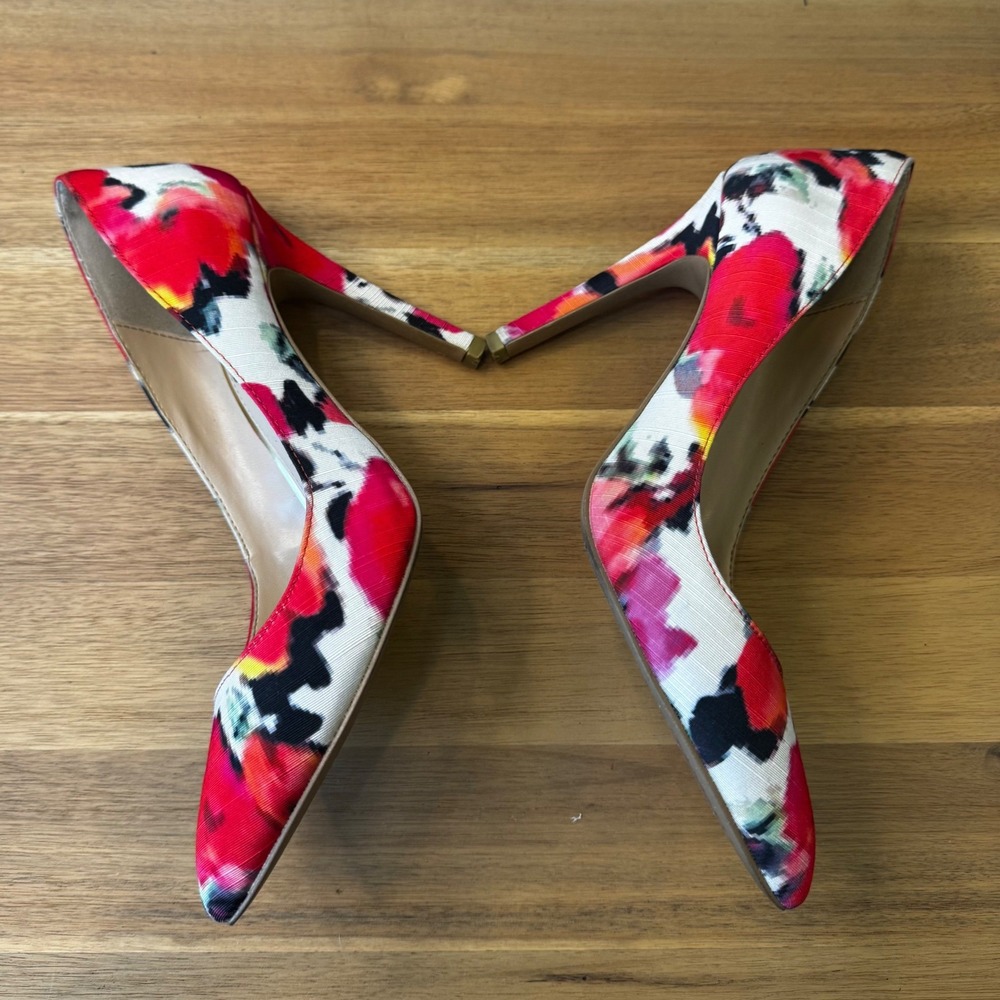 Jessica‎ Simpson Pharris Wom 7.5 Floral Pump Red Pink Watercolor Pointy Toe Heel
